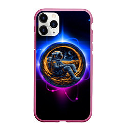 Чехол iPhone 11 Pro матовый Космонавт в луне, цвет: 3D-малиновый