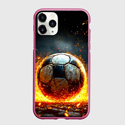 Чехол iPhone 11 Pro матовый Футбольный мяч в красном пламени, цвет: 3D-малиновый