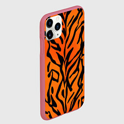 Чехол iPhone 11 Pro матовый Тигровый огненный паттерн, цвет: 3D-малиновый — фото 2