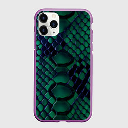 Чехол iPhone 11 Pro матовый Бирюзовая змеиная кожа, цвет: 3D-фиолетовый