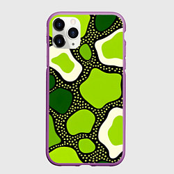 Чехол iPhone 11 Pro матовый Зеленая абстракция с кругами, цвет: 3D-фиолетовый