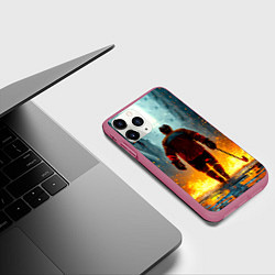 Чехол iPhone 11 Pro матовый Хоккеист в огне, цвет: 3D-малиновый — фото 2