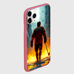 Чехол iPhone 11 Pro матовый Хоккеист в огне, цвет: 3D-малиновый — фото 2