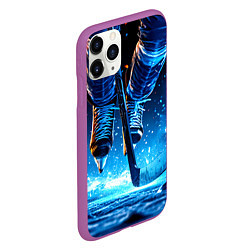 Чехол iPhone 11 Pro матовый Хоккеист в синем пламени, цвет: 3D-фиолетовый — фото 2
