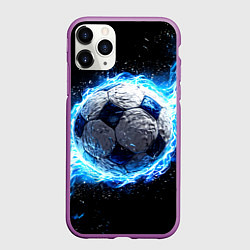 Чехол iPhone 11 Pro матовый Футбольный мяч в синем пламени