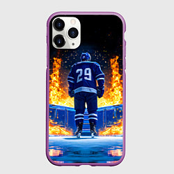 Чехол iPhone 11 Pro матовый Хоккеист в огне, цвет: 3D-фиолетовый
