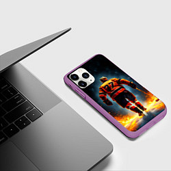 Чехол iPhone 11 Pro матовый Хоккеист в огне, цвет: 3D-фиолетовый — фото 2
