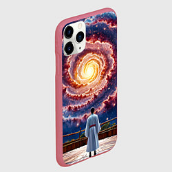Чехол iPhone 11 Pro матовый Айкидоист в космосе, цвет: 3D-малиновый — фото 2