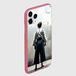 Чехол iPhone 11 Pro матовый Боец айкидо на сером, цвет: 3D-малиновый — фото 2
