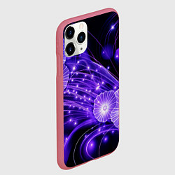 Чехол iPhone 11 Pro матовый Силуэты цветов на темном фоне - фиолетовое свечени, цвет: 3D-малиновый — фото 2
