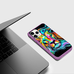 Чехол iPhone 11 Pro матовый Абстрактная морда льва - яркие психоделические цве, цвет: 3D-фиолетовый — фото 2