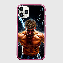 Чехол iPhone 11 Pro матовый Рестлер в молниях, цвет: 3D-малиновый