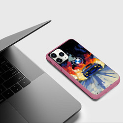 Чехол iPhone 11 Pro матовый Синяя БМВ за огнем, цвет: 3D-малиновый — фото 2