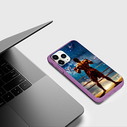 Чехол iPhone 11 Pro матовый Тайский боксер в космосе, цвет: 3D-фиолетовый — фото 2
