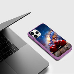Чехол iPhone 11 Pro матовый Боксерские перчатки в космосе, цвет: 3D-фиолетовый — фото 2