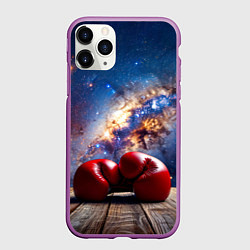 Чехол iPhone 11 Pro матовый Боксерские перчатки в космосе, цвет: 3D-фиолетовый