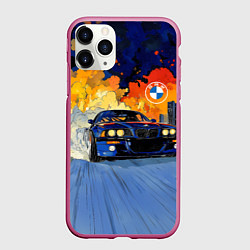 Чехол iPhone 11 Pro матовый БМВ красочное небо, цвет: 3D-малиновый