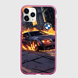 Чехол iPhone 11 Pro матовый BMW максимальная скорость, цвет: 3D-малиновый