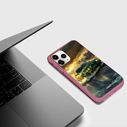 Чехол iPhone 11 Pro матовый Зеленый BMW волны на асфальте, цвет: 3D-малиновый — фото 2