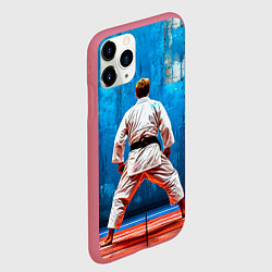 Чехол iPhone 11 Pro матовый Дзюдоист на синем, цвет: 3D-малиновый — фото 2