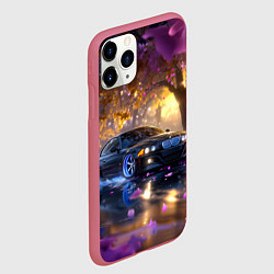 Чехол iPhone 11 Pro матовый БМВ и фиолетовые цветы, цвет: 3D-малиновый — фото 2