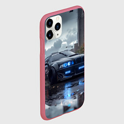 Чехол iPhone 11 Pro матовый BMW синие фары дождливая погода, цвет: 3D-малиновый — фото 2