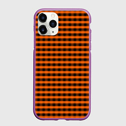 Чехол iPhone 11 Pro матовый Мелкая черно оранжевая клетка, цвет: 3D-фиолетовый