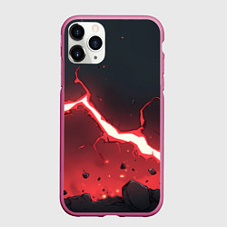 Чехол iPhone 11 Pro матовый Красная молния на черной текстуре, цвет: 3D-малиновый
