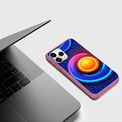 Чехол iPhone 11 Pro матовый Оранжевый круг и голубые линии текстура, цвет: 3D-малиновый — фото 2