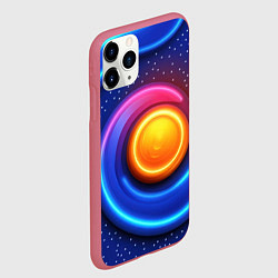 Чехол iPhone 11 Pro матовый Оранжевый круг и голубые линии текстура, цвет: 3D-малиновый — фото 2