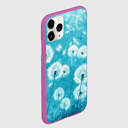 Чехол iPhone 11 Pro матовый Белые одуванчики на бирюзовом фоне, цвет: 3D-фиолетовый — фото 2