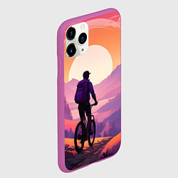 Чехол iPhone 11 Pro матовый Велосипедист в малиновом закате, цвет: 3D-фиолетовый — фото 2