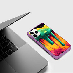 Чехол iPhone 11 Pro матовый Зелено-оранжевая клякса, цвет: 3D-фиолетовый — фото 2