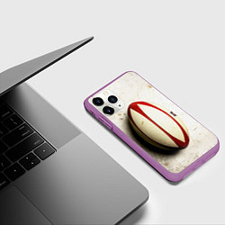 Чехол iPhone 11 Pro матовый Мяч для регби на белом, цвет: 3D-фиолетовый — фото 2