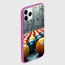 Чехол iPhone 11 Pro матовый Бильярдные шары на сером, цвет: 3D-фиолетовый — фото 2