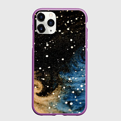 Чехол iPhone 11 Pro матовый Черно-синий фон текстура, цвет: 3D-фиолетовый