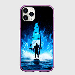 Чехол iPhone 11 Pro матовый Виндсерфер в синем пламени, цвет: 3D-фиолетовый