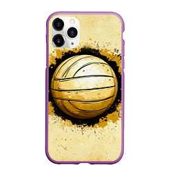 Чехол iPhone 11 Pro матовый Волейбольный мяч на бежевом, цвет: 3D-фиолетовый