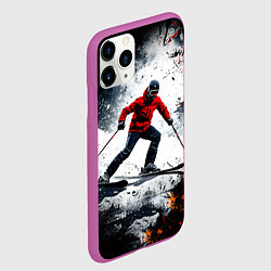 Чехол iPhone 11 Pro матовый Лыжник в движении, цвет: 3D-фиолетовый — фото 2