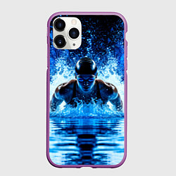 Чехол iPhone 11 Pro матовый Плавание брассом в черном бассейне, цвет: 3D-фиолетовый