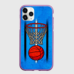 Чехол iPhone 11 Pro матовый Кольцо с баскетбольным мячом на синем, цвет: 3D-фиолетовый