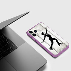 Чехол iPhone 11 Pro матовый Фигуристка на сером, цвет: 3D-фиолетовый — фото 2