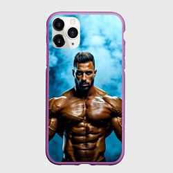 Чехол iPhone 11 Pro матовый Бодибилдер в синем дыму, цвет: 3D-фиолетовый