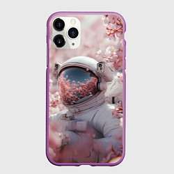 Чехол iPhone 11 Pro матовый Космонавт в весенних листьях