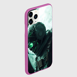 Чехол iPhone 11 Pro матовый Скелет космонавта перед планетой, цвет: 3D-фиолетовый — фото 2