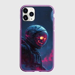 Чехол iPhone 11 Pro матовый Скелет космонавта под луной, цвет: 3D-фиолетовый