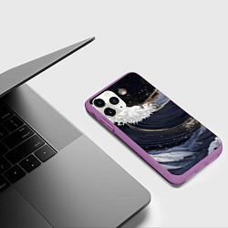 Чехол iPhone 11 Pro матовый Волны моря с блестками, цвет: 3D-фиолетовый — фото 2