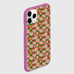 Чехол iPhone 11 Pro матовый Белые ромашки на красно зеленом клетчатом фоне, цвет: 3D-фиолетовый — фото 2