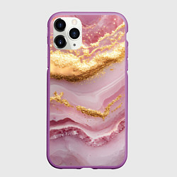 Чехол iPhone 11 Pro матовый Золотая объемная текстура на розовом, цвет: 3D-фиолетовый
