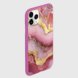 Чехол iPhone 11 Pro матовый Объемная текстура розовая с золотом, цвет: 3D-фиолетовый — фото 2